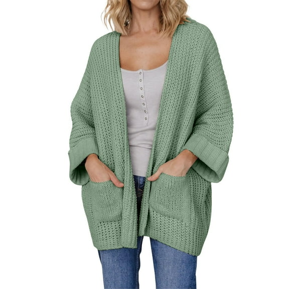 GTEYOIJN Chunky Cardigan Sweaters for Women Women's Oversized 3/4 Sleeve Open Front Knit Cardigan Outwear with Pockets