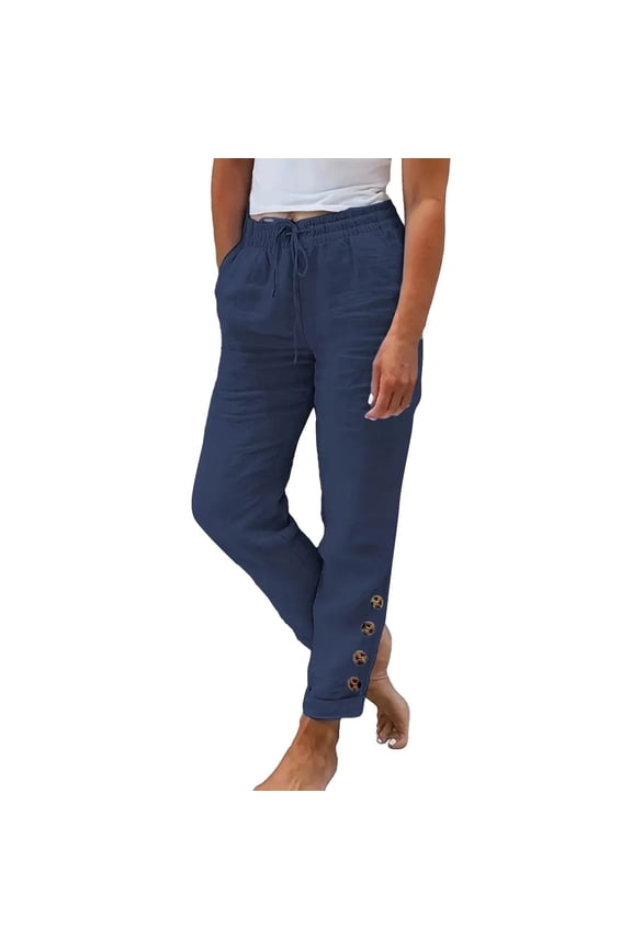 Classic Pants Plus Size Yoga Pants with Pockets Stretch Pants Women's Spring Leisure Elastic Solid Straight Tube Casual Button Pants