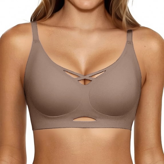 WCJM Coffee High Cut V-Waist Lace Underwear Yoga Bras for Women No Padding with Adjustable Back Hooks V-Neck Basic Wireless Racerback Bra Low Support Workout Sports Bra