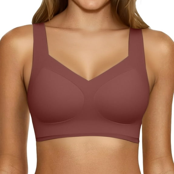 WCJM Coffee See Through Panty Bra Yoga Bras for Women No Padding with Adjustable Back Hooks V-Neck Basic Wireless Racerback Bra Low Support Workout Sports Bra