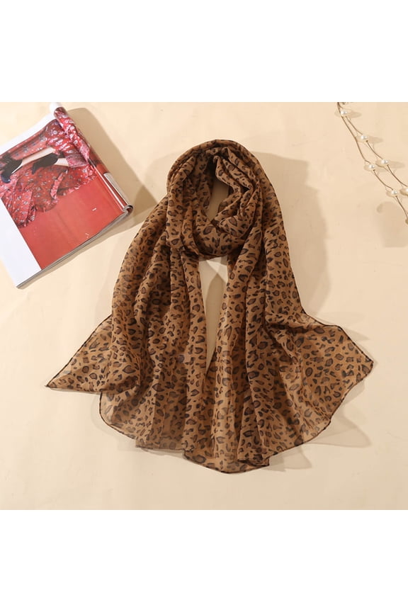 Coffee Silk Scarves Women Classic Leopard Print Chiffon Scarf Women's Thin Shawl