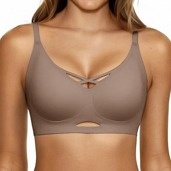 WCJM Coffee Women Cute Yoga Bras for Women No Padding with Adjustable Back Hooks V-Neck Basic Wireless Racerback Bra Low Support Workout Sports Bra