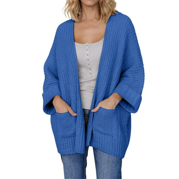 GTEYOIJN Cropped Cardigan Women's Oversized 3/4 Sleeve Open Front Knit Cardigan Outwear with Pockets