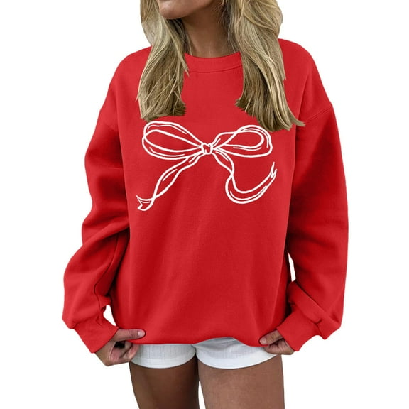 GTEYOIJN Fall Sweaters for Women Women Bow Graphic Sweatshirts Oversized Pullover Sweatshirts Crewneck Pullover Tops 2026 Fall Fashion Clothes