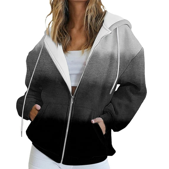 GTEYOIJN Fashionable Hooded Sweatshirt, Long-Sleeved Pocket Zipper Sports Jacket, Loose Hooded Sweatshirt Woman Hoodies Women's Fashion Casual Letter Print Hooded Sweatshirt with Drawstring Zipper