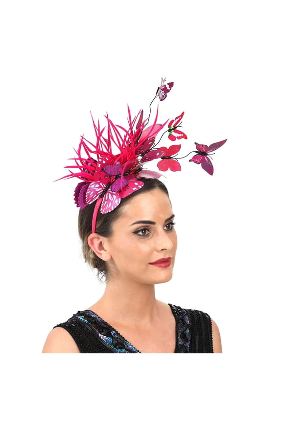 Foreign Trade Simulation Plastic Butterfly Hair Hoop Party Hair Accessories Hot Pink Lace Headband