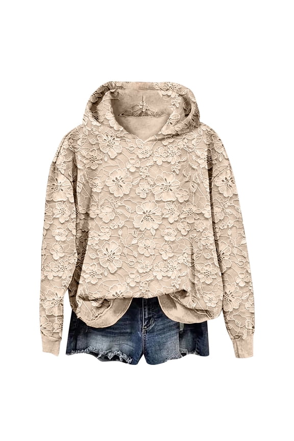 Gap Hoodie Women Womens Floral Lace Hoodie Elegant Pullover Sweatshirt Soft Fleece Oversized Fall Winter Athleisure Streetwear