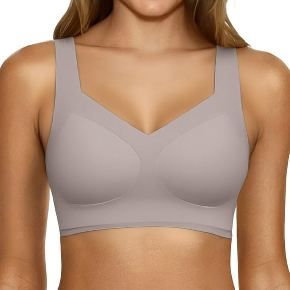 WCJM Grey V Neck Cami Bra for Women Yoga Bras for Women No Padding with Adjustable Back Hooks V-Neck Basic Wireless Racerback Bra Low Support Workout Sports Bra