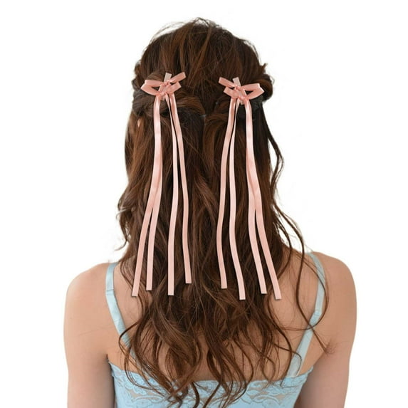 GTEYOIJN Hot Pink Silk Headscarf Silky Satin Hair Bows with Tassel for Women Tassel Ribbon Bowknot Hair Clips for Ponytail Holder Red Hair Bow and Black White Barrettes Bow
