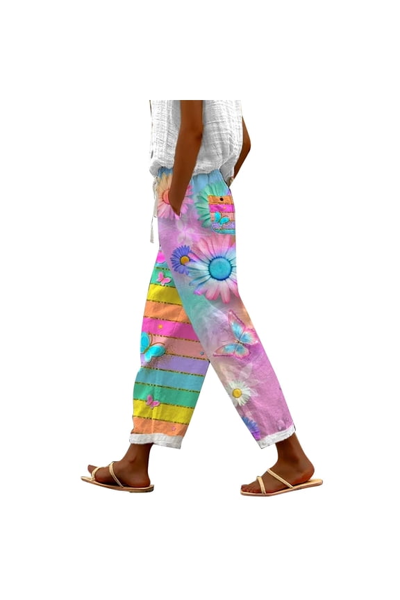 Ladies' Casual and Exquisite Linen Drawstring Long Pants Cardigan Women's Spring and Summer Casual Drawstring Pants