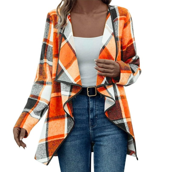 GTEYOIJN Ladies' Checked Cardigan Summer Cardigan Women Plaid Casual Long Sleeve Open Front Work Blouses Lightweight Fall Jacket Work Clothes