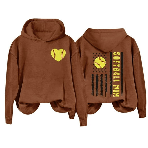 GTEYOIJN Ladies' Long-Sleeved Hooded Sweatshirt with Baseball Letter Print Women's Hoodies Women's Letterprinted Baseball Long Sleeved Hoodie