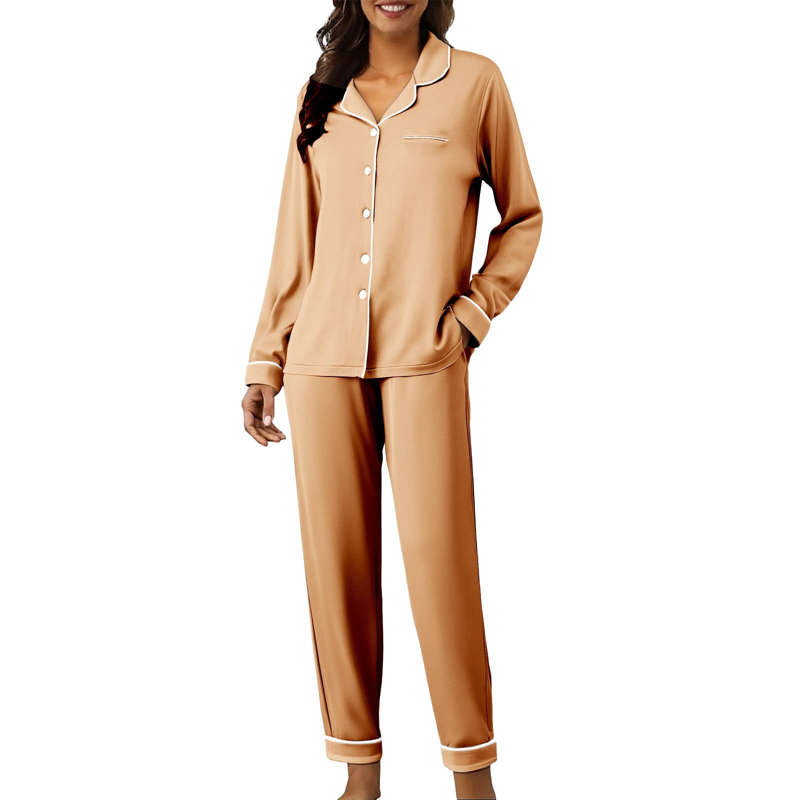 Pyjama Femme Coton Ensemble 2 Pièces - Manches Longues Boutonnées, Débardeur Et Pantalon, Confort Doux Mi-Saison, Bleu