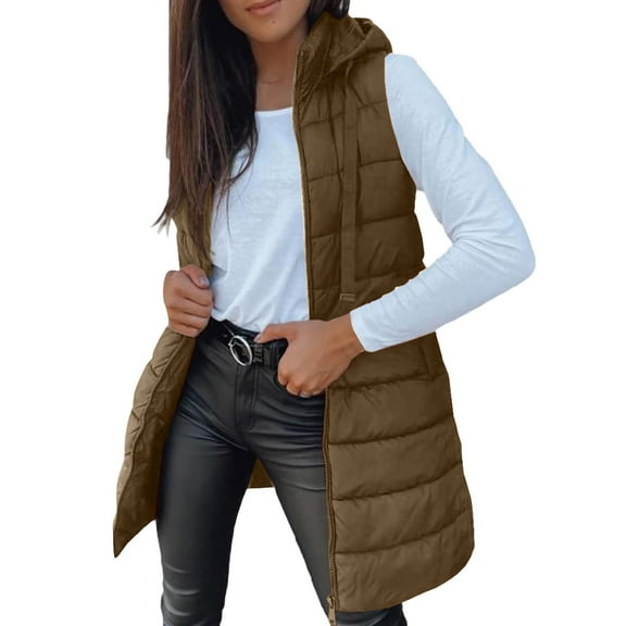 GTEYOIJN Light Cardigan Puffer Vest Women Quilted Padded Warm Coat Outwear Button Down Zip Up Sleeveless Vests Fall Winter Hooded Jackets