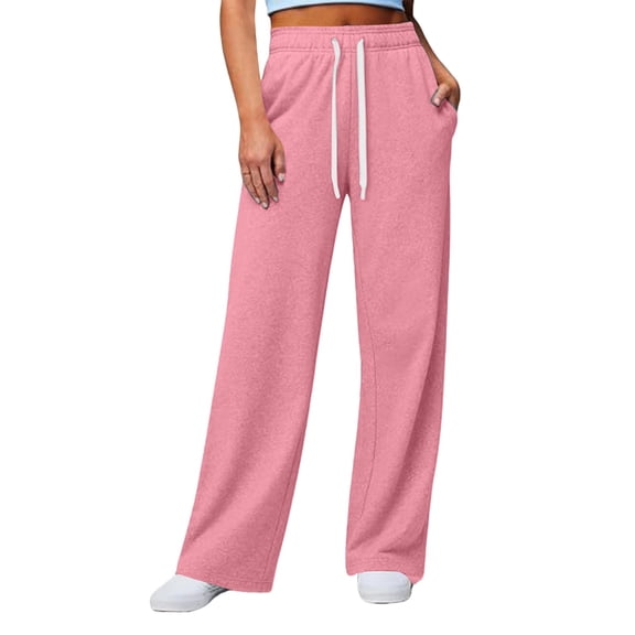 GTEYOIJN Pink Fold Over Yoga Pants Wide Leg Sweatpants Women Baggy Low Rise Sweatpants With Pockets Winter Y2K Drawstring Straight Leg Sweatpant