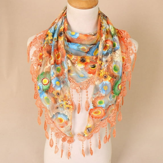 GTEYOIJN Pirate Head Scarf Women Lace Tassel Floral Multicolor Print Hollow Scarf Shawl Wraps Scarves
