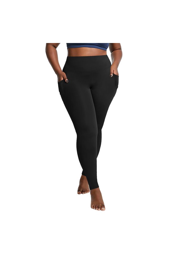Plus Size Fleece Lined Leggings with Pockets for Women High Waist Workout Yoga Pants Long Minimalist Pants Yoga Pants Women Wide Leg Pants with Pockets High Waist Curve Enhancing Pants