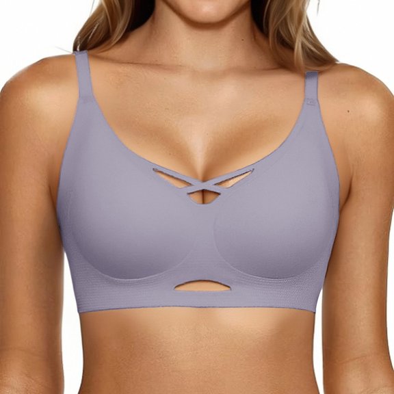 GTEYOIJN Purple Perfectly Yours Briefs Yoga Bras for Women No Padding With Adjustable Back Hooks V-Neck Basic Wireless Racerback Bra Low Support Workout Sports Bra
