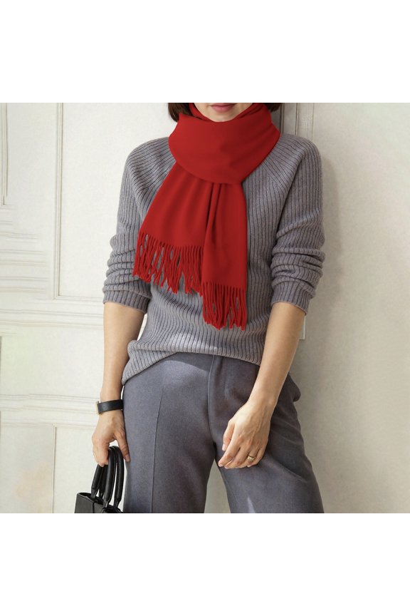 Scarf for Women Winter Women's Solid Color Scarves for Autumn and Winter with A Versatile Like Feel Tassels Style Warm and Suitable As Neck Warmer
