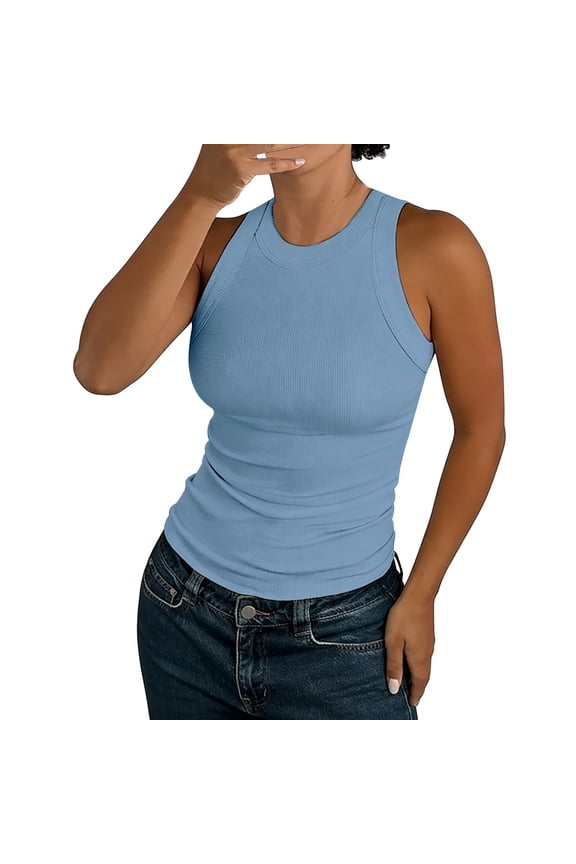 Simple Basic Tank Women's Ribbed Racerback Thick Strap Womens Summer Sleeveless Tank Top Casual Ribbed Racerback Basic Thick Strap Shirts Tops