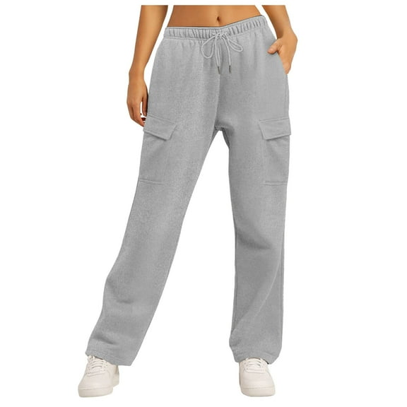 GTEYOIJN Solid Color Pocket Drawstring Sweatpants for Ladies Black Cargo Pants Women Ladies' Tunic Sweatpants Sweatpants High Waist Yoga Sports Belt Pocket