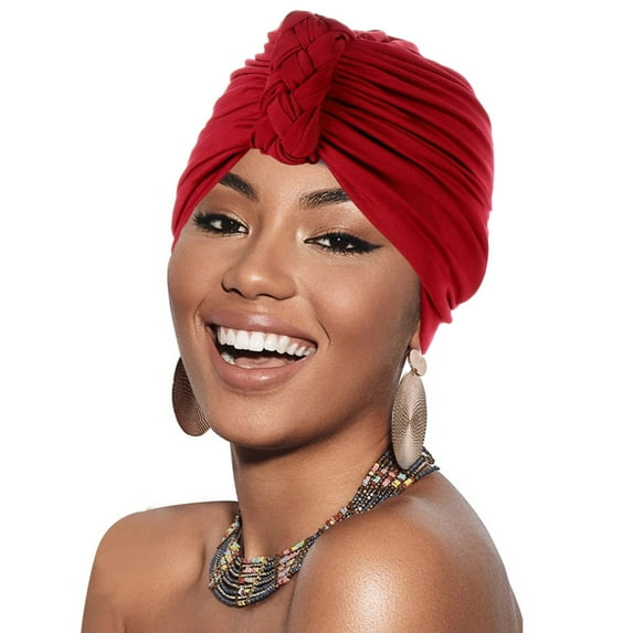 GTEYOIJN Women Cancer Head Hat Cap Ethnic Bohemian Floral Hair Cover Wrap Turban Headwear Turban Cap Red White Lace Headband