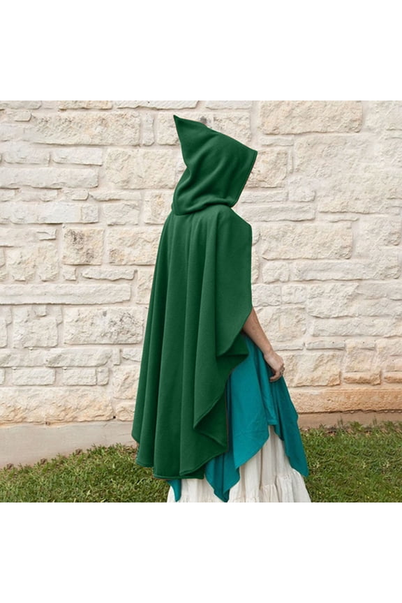 Women Fashion Casual Retro Medieval Halloween Hood Cloak Coat Role Playing Witch Hooded Cloak Green Wraps