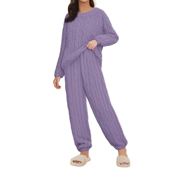 GTEYOIJN Women Fleece Pajama Set Cozy Knit Oversized Sweater Sleepwear 2025 Fall Winter Loungewear 2 Piece Womens Pajama Sets Fleece Pajamas Comfortable Tops Sleep Pants Lounging Warm Sleepwear（Xxl)