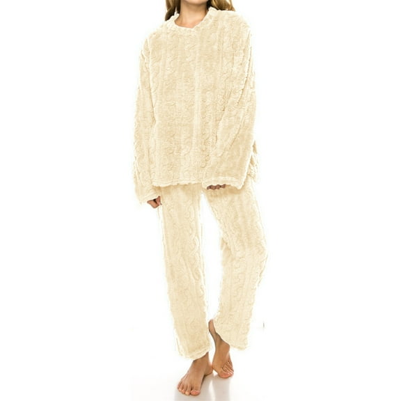 GTEYOIJN Women Fleece Pajama Set Knit Oversized Sweater Sleepwear 2025 Fall Winter Loungewear 2 Piece Womens Pajama Sets Fleece Pajamas Comfortable Tops Sleep Pants Lounging Warm Sleepwear(One Size)
