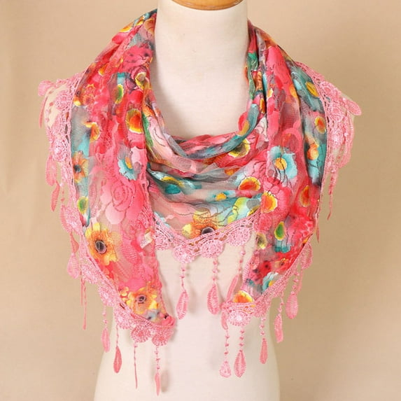 GTEYOIJN Women Lace Tassel Floral Multicolor Print Hollow Scarf Shawl Wraps Scarves Scarf Hanger for Multiple Scarves