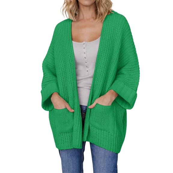 GTEYOIJN Women's Cardigans Women's Oversized 3/4 Sleeve Open Front Knit Cardigan Outwear with Pockets
