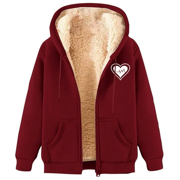 GTEYOIJN Women's Casual Full Zip Up Lined Hoodie Sweatshirt Jacket Coat Fashionable and Casual Fleece Lined Thickened and Warm Hooded Sweatshirt（Xxxxxl)