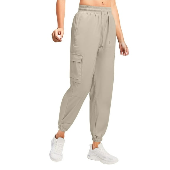 GTEYOIJN Women's Classic High Rise Tapered Jean Standard Casual Women's Multi Pocket Waist Solid Color Cargo Pants