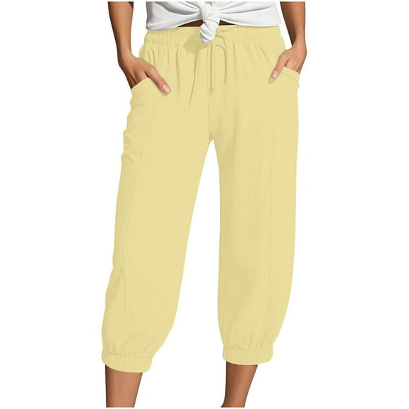 GTEYOIJN Women's Classic High Rise Tapered Jean Standard Women's Linen Wide Leg Pants Casual Loose High Waist Beach Haren Pants Pockets
