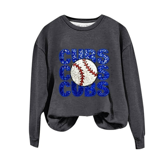 GTEYOIJN Women's Fashion Round-Neck Long-Sleeved Cubs Printed Top Hoodless Sweatshirt Fall Womens Clothes Women's Fashionable Round Neck Long Sleeved Printed Top Hoodie without a Hat