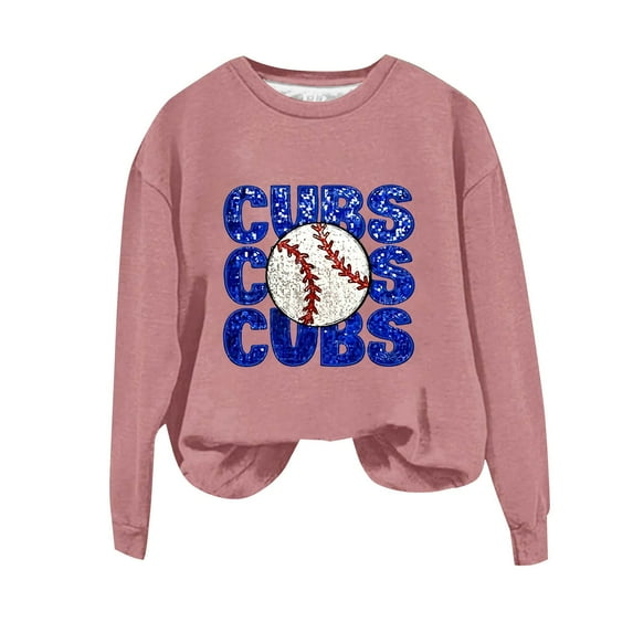 GTEYOIJN Women's Fashion Round-Neck Long-Sleeved Cubs Printed Top Hoodless Sweatshirt a Woman in a Tennis Sweater Women's Fashionable Round Neck Long Sleeved Printed Top Hoodie without a Hat