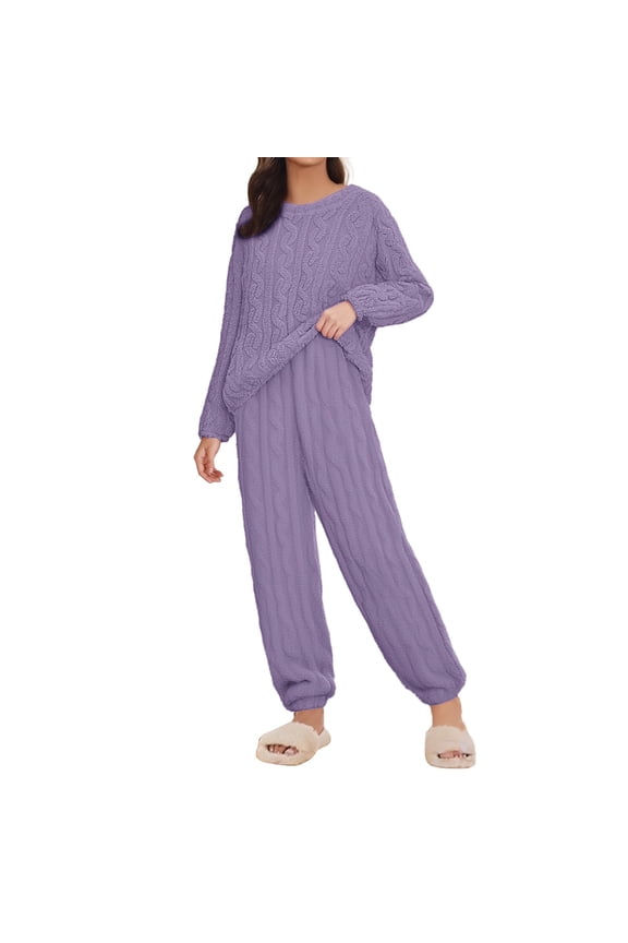 Women's Fleece Pajama Sets 2 Piece Outfits Long Sleeve Top Wide Leg Pants Lounge Matching Set 2026 Fall Winter Womens Pajama Sets Pajamas Comfortable Tops Sleep Pants Warm Sleepwearï¼Xl)