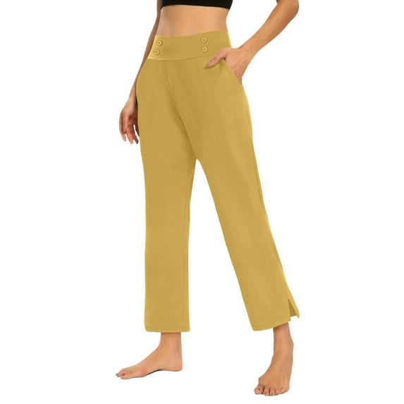 GTEYOIJN Women's High-Waisted Stretch Pants with Slit Cuffs for Summer Casual Yoga Tie Front Cardigan Pants for Women High Waisted Crop Work Pants Summer Casual Slacks Yoga Dress Pant