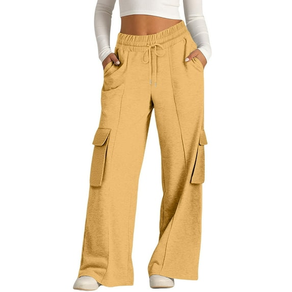 GTEYOIJN Women's High Waisted Wide Leg Jeans Button Decorated Casual Stretchy Demin Pants with Pockets Women's Fashion Solid Color Waist Wide Leg Casual Pants with Pocket Pants