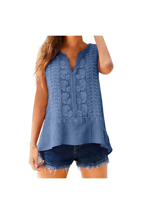 Women's Knife Pleat Tank Cotton Linen Solid Color Women's Fashionable Casual Pleated Cotton and Linen Top V Neck Sleeveless Shirt Vest