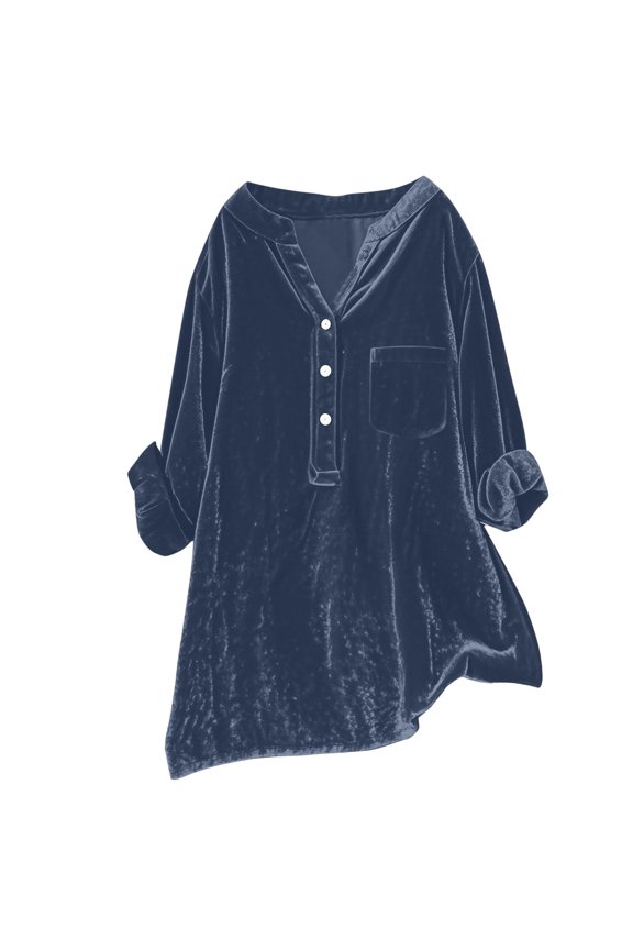 Women's Long Sleeve T-Shirt V-Neck T-Shirt Womens Daily Casual Solid V Neck Shirts Long Sleeve Tops Workout Loose Fit Shirt Pocket Blouse Solid Color Long Sleeve(Navy,S)