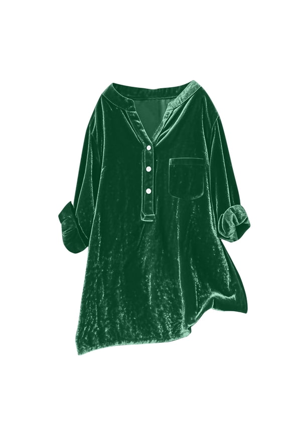 Women's Long Sleeve T-Shirt V-Neck T-Shirt Womens Daily Casual Solid V Neck Shirts Long Sleeve Tops Workout Loose Fit Shirt Pocket Blouse Solid Color Long Sleeve(Green,S)