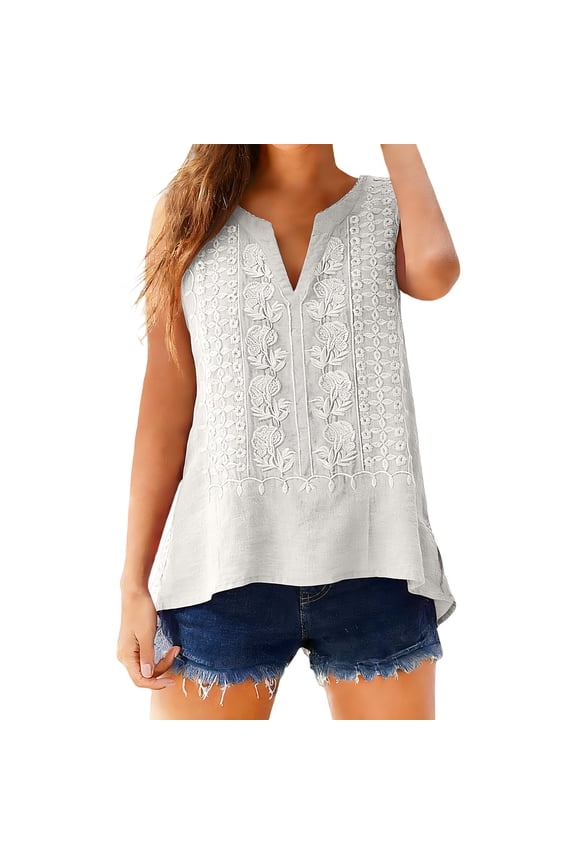 Women's Pure Linen Blend Pleated Tank Women's Fashionable Casual Pleated Cotton and Linen Top V Neck Sleeveless Shirt Vest