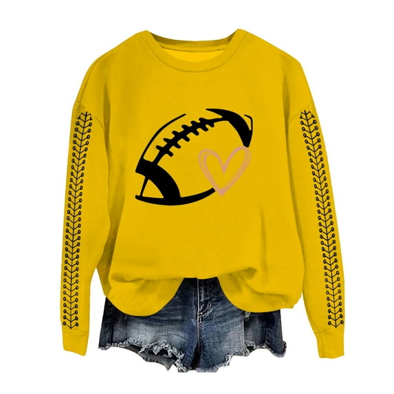 GTEYOIJN Women's Rugby Hoodie without a Cap Sweatshirts for Women Football Funny Sweatshirt for Women Graphic Print Sunday Casual Long Sleeve Crewneck 2025 Fall Pullover