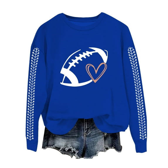 GTEYOIJN Women's Rugby Hoodie without a Cap Sweatshirts for Women Football Funny Sweatshirt for Women Graphic Print Sunday Casual Long Sleeve Crewneck 2025 Fall Pullover