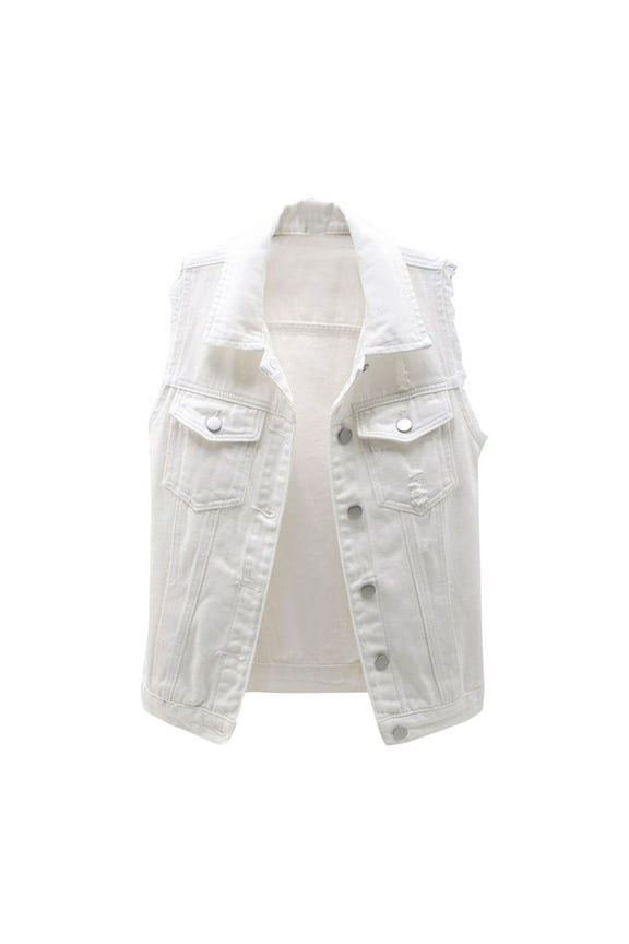 Women's Solid Color Sleeveless Denim Shirt Vest Loose Denim Jacket Top Sleeveless V-Neck Denim Tops Women's Tanks and Camis(White,M)
