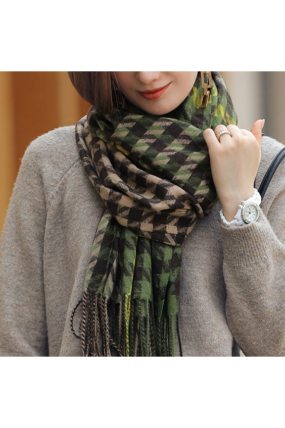 Womens Fashion Long Shawl Houndstooth Plaid Winter Warm Plaid Large Scarf Shawl African Scarf