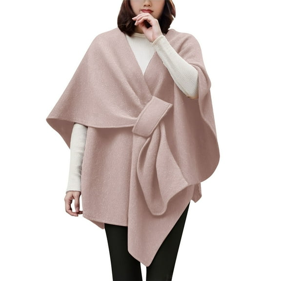 GTEYOIJN Womens Large Cross Front Poncho Sweater Wrap Topper Knitted Elegant Shawls Cape for Fall Winter Pink Wraps
