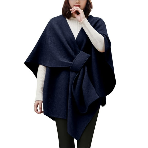 GTEYOIJN Womens Open Front Poncho Sweater Wrap Topper Knitted Elegant Shawls Cape for Spring Fall Winter Black Wraps