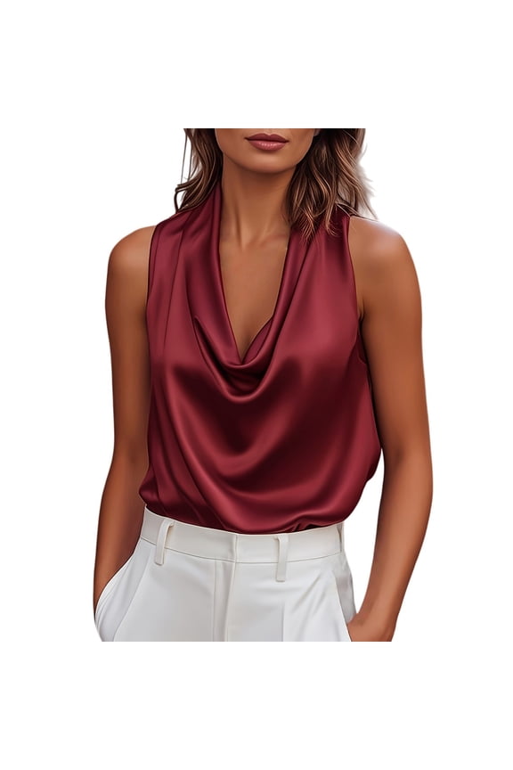 Womens Satin Tank Tops Cowl Neck Shirts Sleeveless Teacher Clothes Blouse Women's Cowl Neck Top Sleeveless Flowy Blouse
